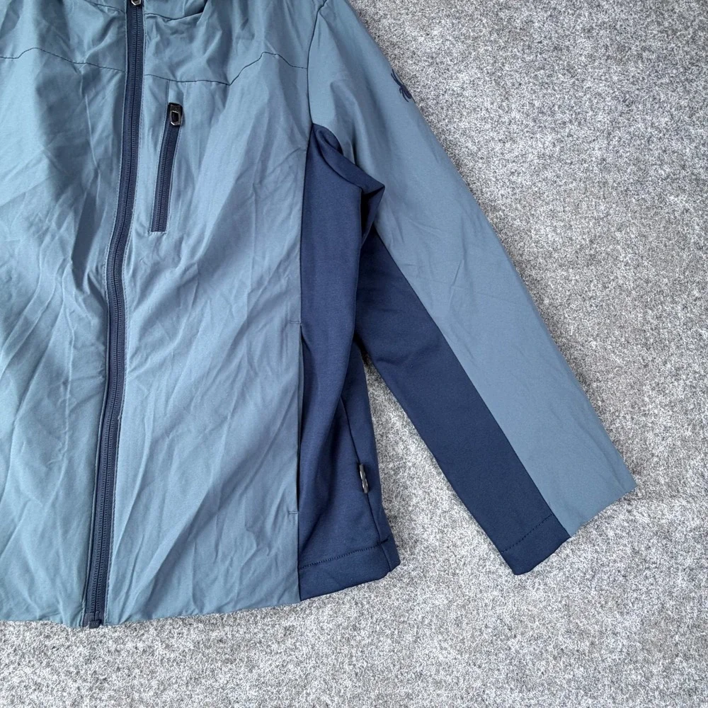 Spyder Softshell Jacket Boys M (10/12) Blue Fleece Lined Logo Hooded Full Zip